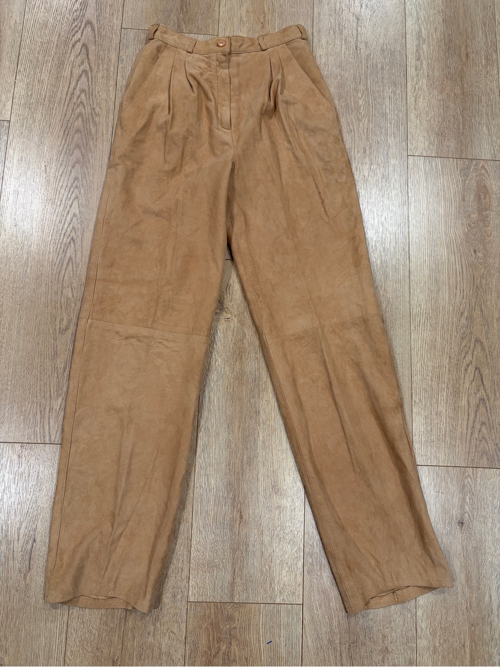 Rafael Vintage 100% Leather Suede High Rise Pleated Pants Tan Brown Size 8